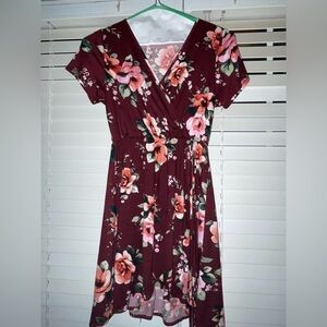 Cute burgundy and floral mini dress